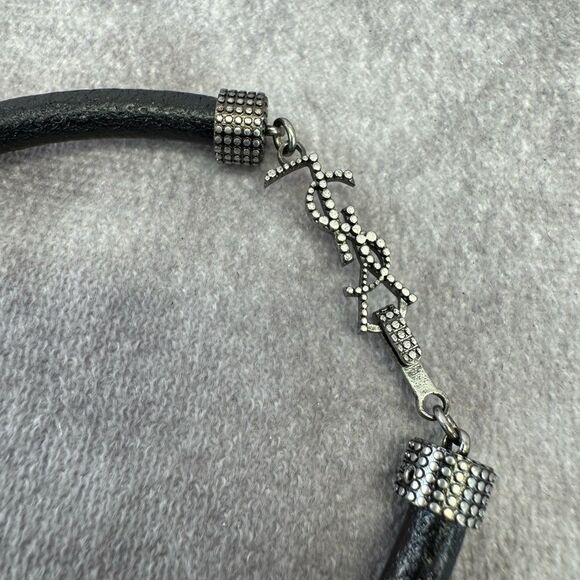 Yves Saint Laurent Black Leather Textured Bracelet - Picture 6 of 8